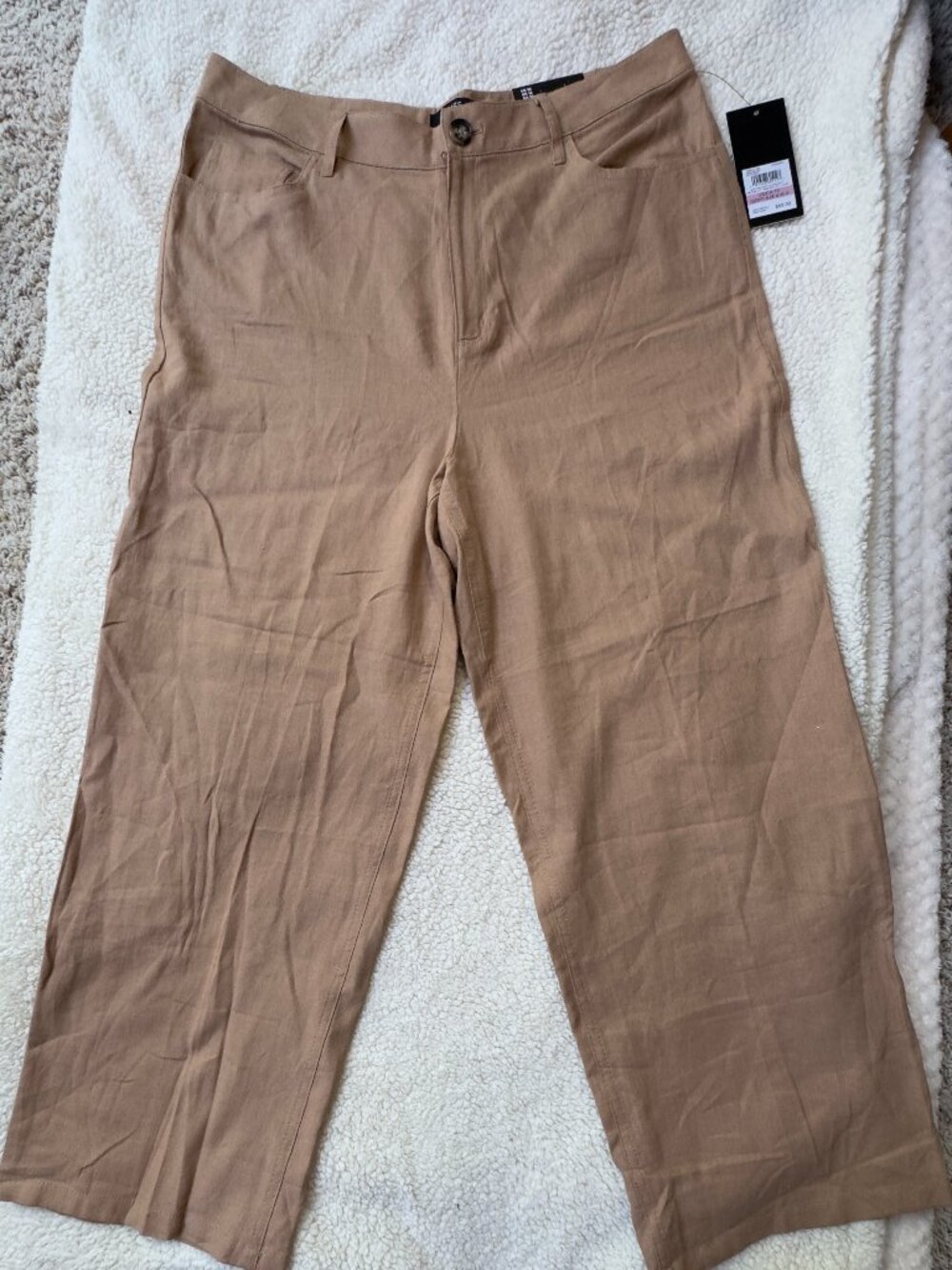 Jones New York Signature Linen Wide Leg Crop Pants Tan Praline NWT Size 10